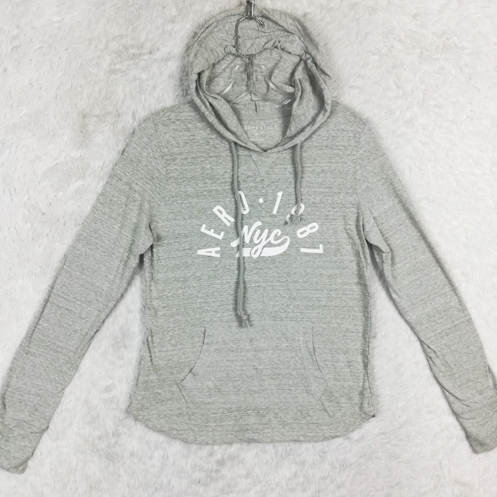 Aeropostale Womens Sweatshirt Hoodie Lightweight Gray Heather Long Sleeve Soft M